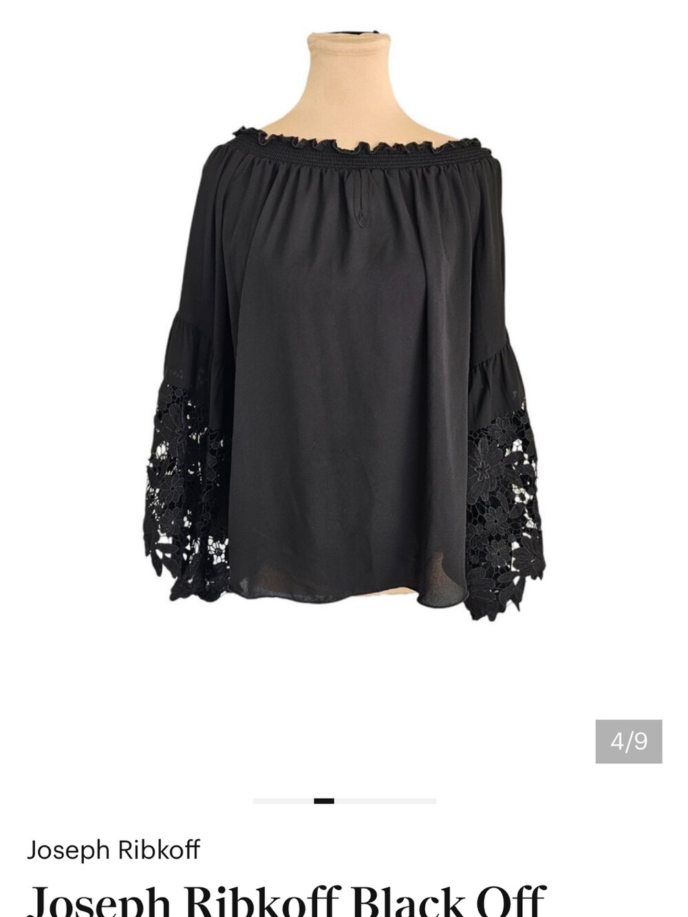 Joseph Ribkoff Black Off-the-Shoulder Crochet Bell Sleeve Top